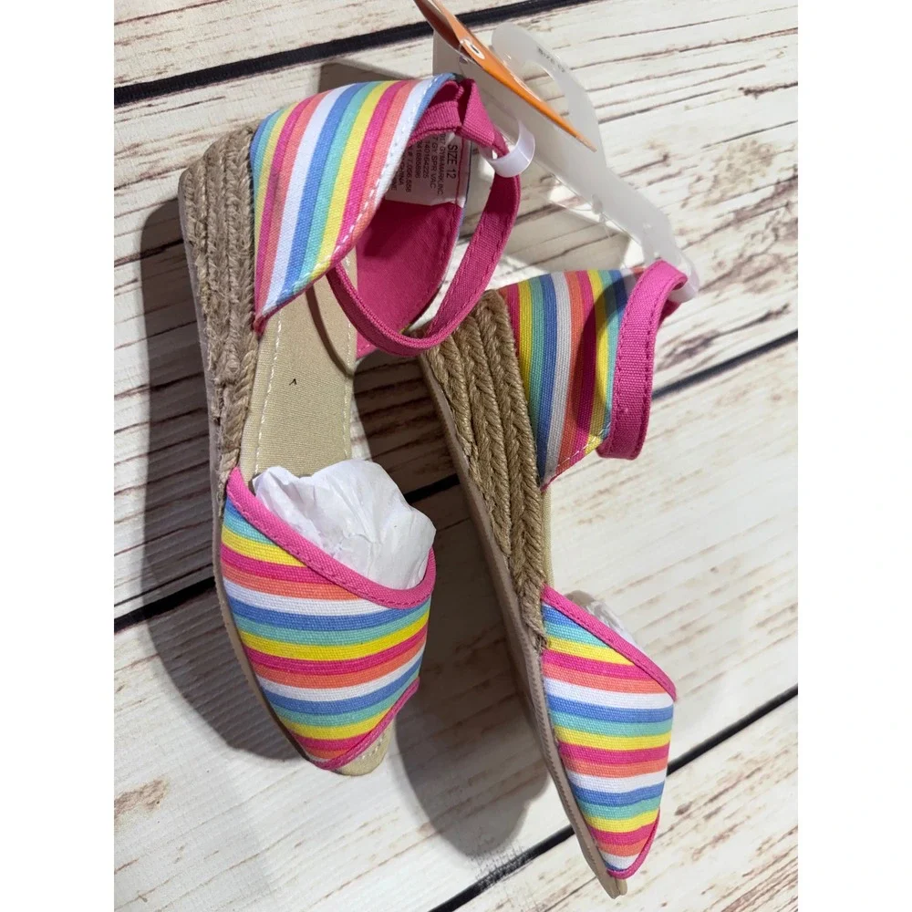 Gymboree Girls Rainbow Striped Espadrille Wedge Sandals Pink Multi Size 10 NEW